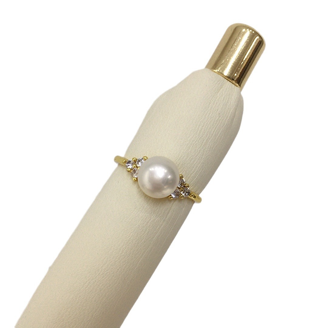 5A Grade High-Gloss Natural Freshwater Pearl Ring 18K Gold-Filled Micro-Paved Zircon Simple Pearl Ring Wholesale