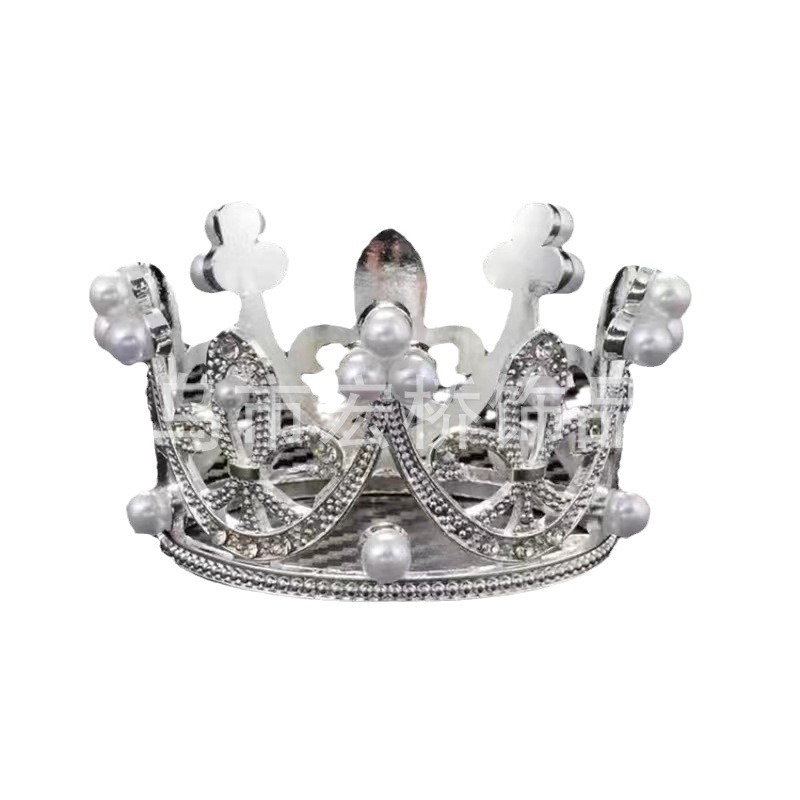 Alloy Kidsren's Round Cake Crown Gift Baking Decoration Accessories Birthday Alloy Pearl Small Headdress Accessories Ornaments