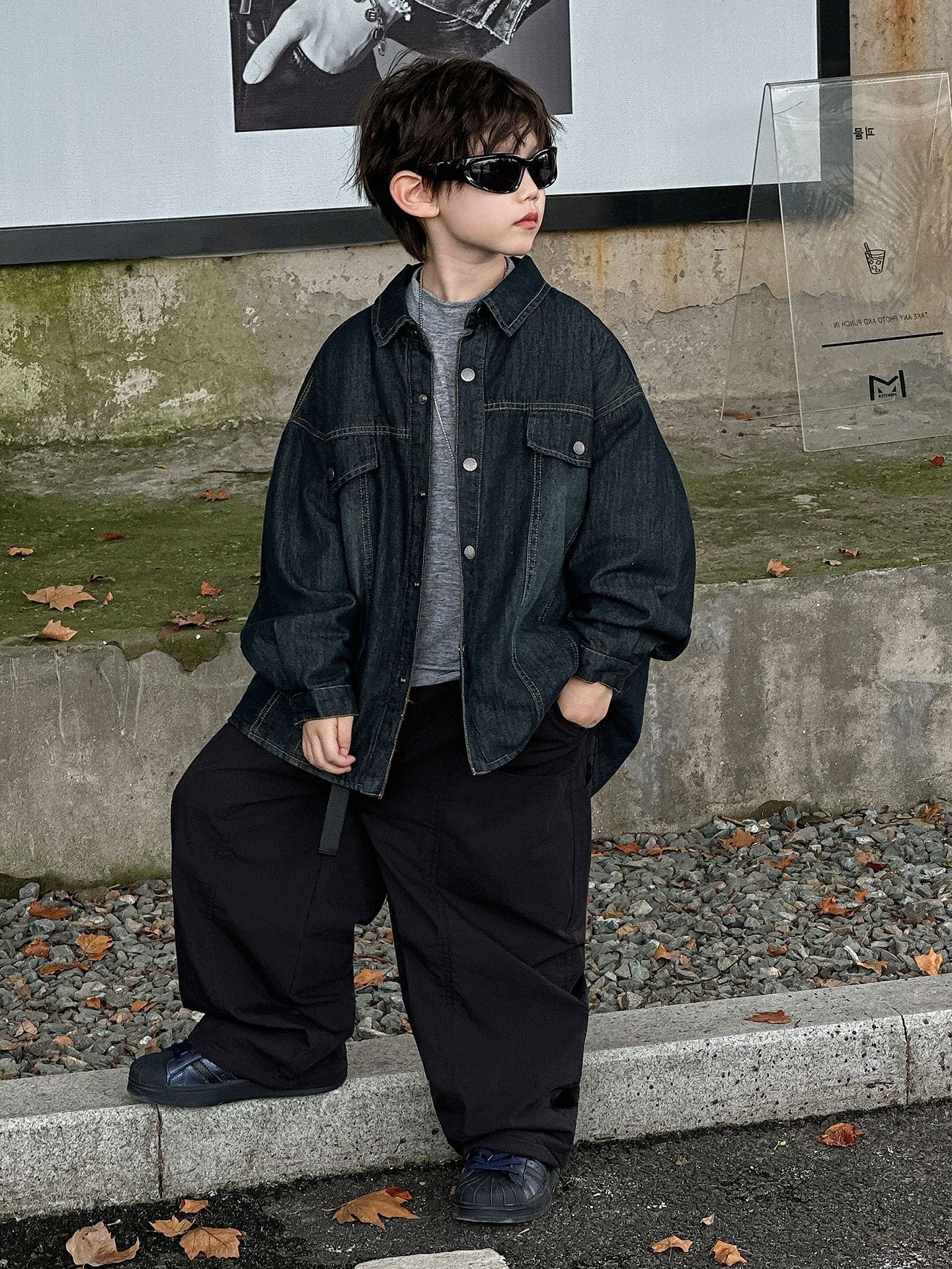 Boys' Jacket Children's Autumn Korean Style 2025 New Cotton-Padded Thickened Warm Trendy Denim Shirt Children's Clothing Top