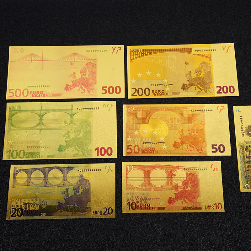 European Euro Money Coin Euro Money Gold Foil Card 5/10/20/50 and Other Amounts of Euros Can Be Customized