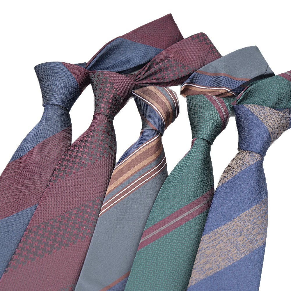 New Korean Fashion Diagonal Striped Men's Tie Polyester Silk Yarn-Dyed Jacquard Hand-Tied 7cm Tie in Stock Wholesale
