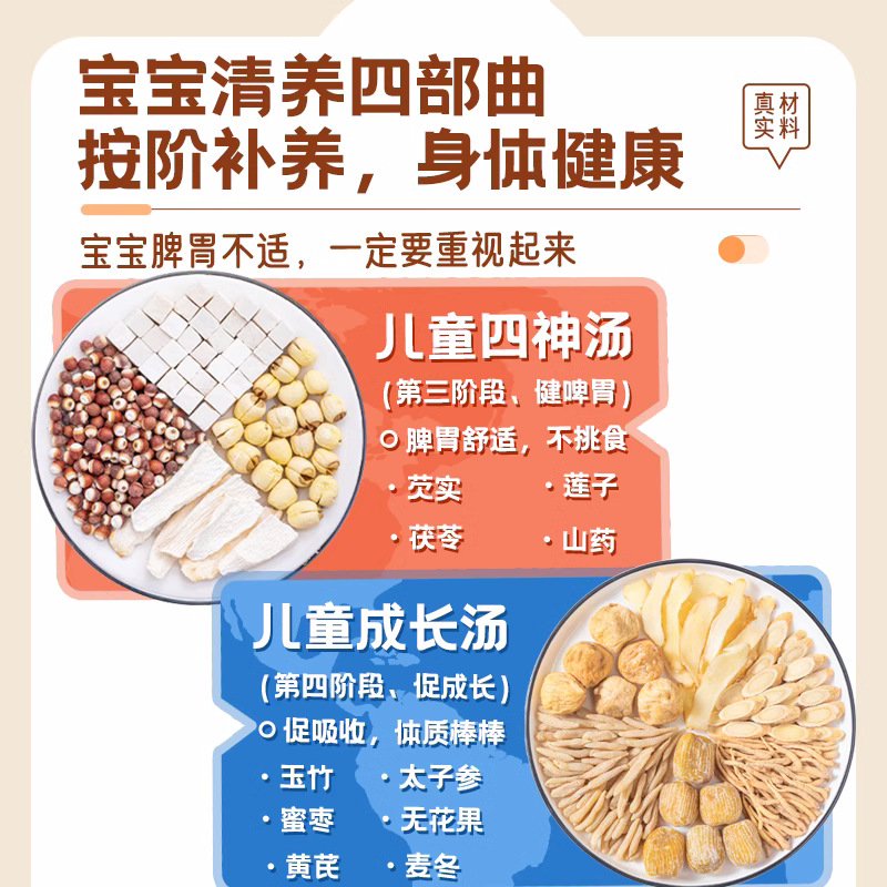 Children's Sishen Soup Radix Pseudostellariae Radix Ophiopogonis Growth Tuning Rushy Clear Psychological Gangnei Gold Soup Inner Heat Stewed Spleen and Stomach Soup Bag