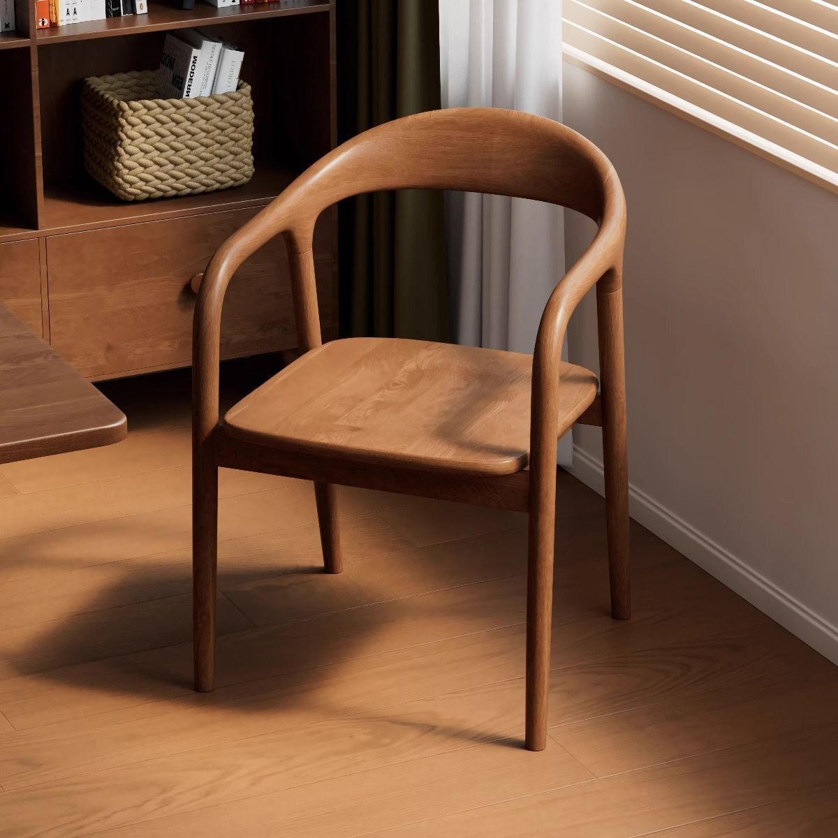 Nordic Solid Wood Dining Chair, Home-Use Backrest Chair, Walnut Comfortable Chair, Simple Armchair, Retro Meeting Desk Chair
