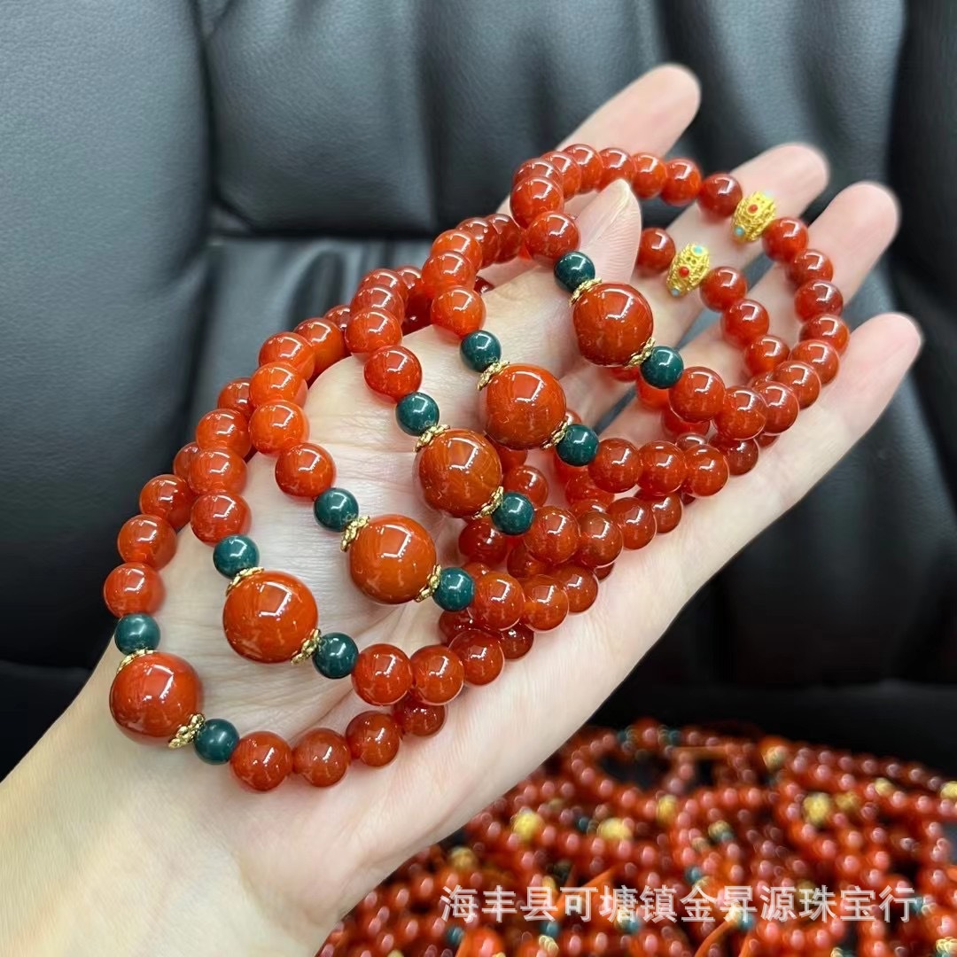 Natural red agate bracelet south red bracelet with ancient gold south red single bead summer fashion live wholesale