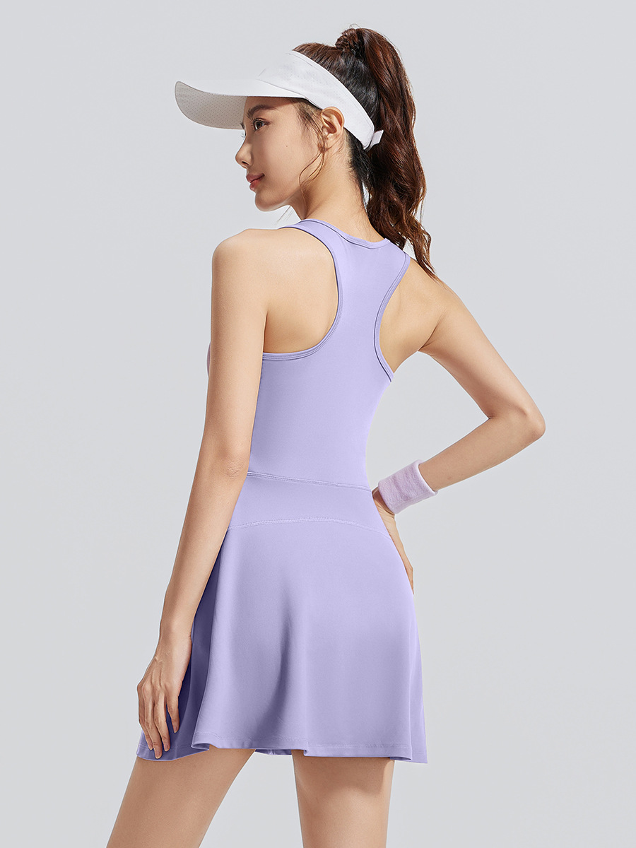 Juyitang Zipper One-Piece Dress for Women Anti-Exposure Bottoming Outdoor Running Fitness Sports Dress