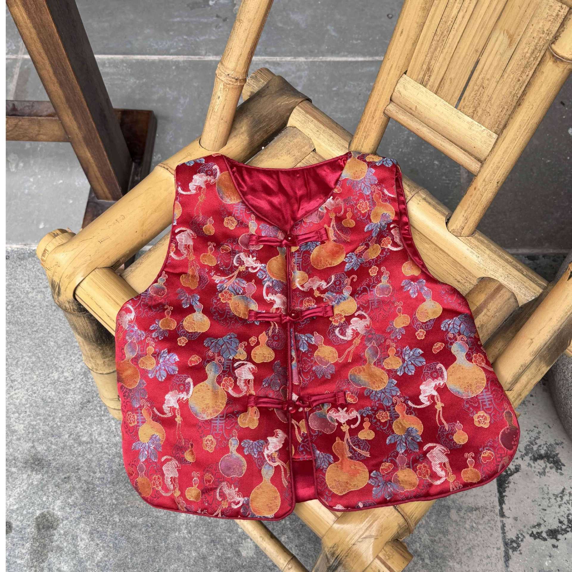 New New Year's Clothing Vest, One-Year-Old Dress, New Chinese Style Imitation Song Brocade Double-Breasted Parent-Child Vest