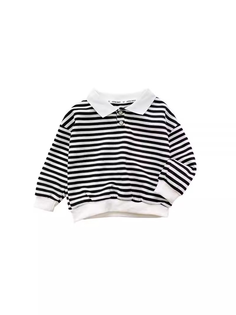 Spring and Autumn Children's Polo Sweatshirt 2025 New Long Sleeve Lapel Striped Sweatshirt Baby Fashionable Top Children's Clothing Wholesale