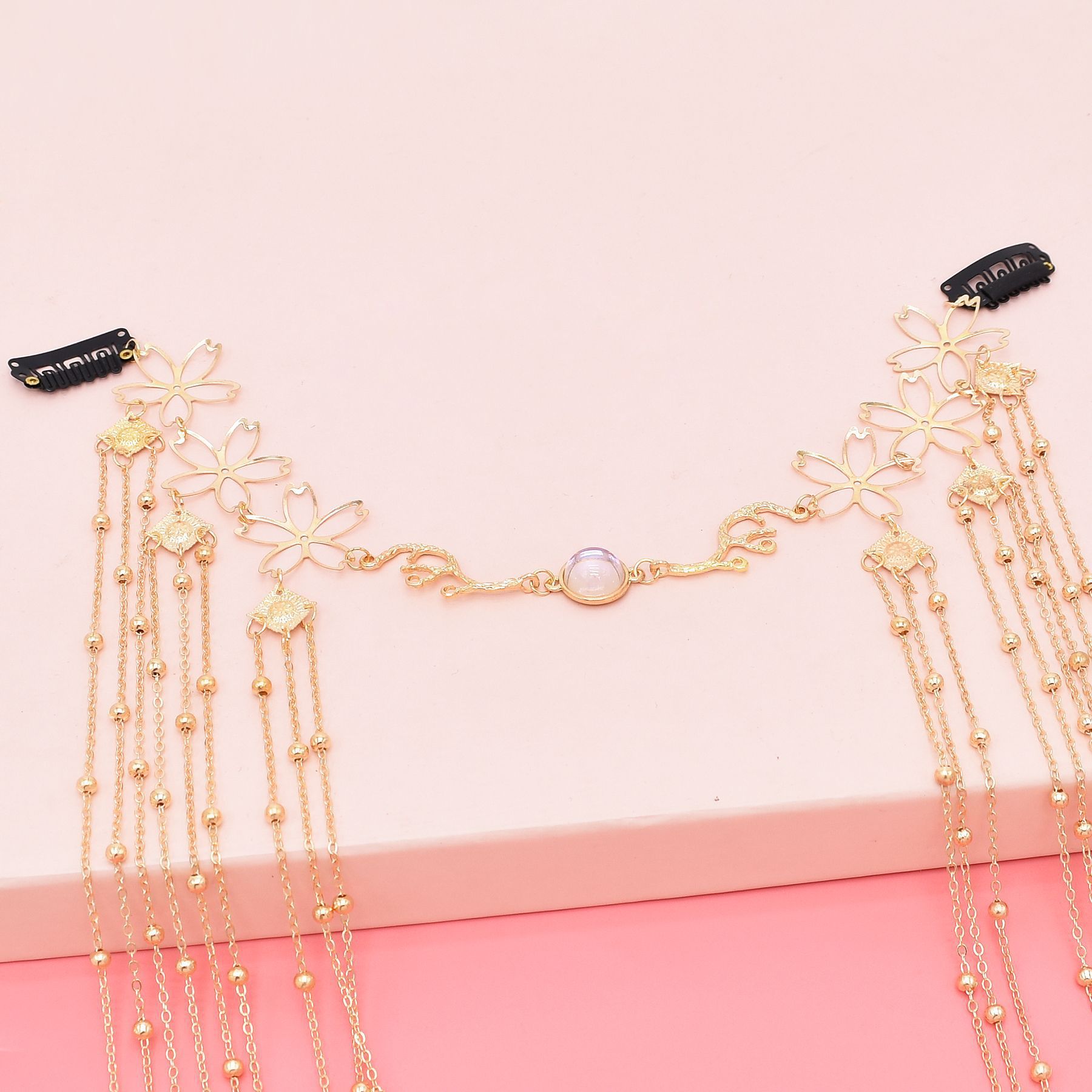 Exotic style hanfu forehead decoration tassel headdress curtain vintage handmade tassel hairpin ancient style ethnic style hair accessories for women