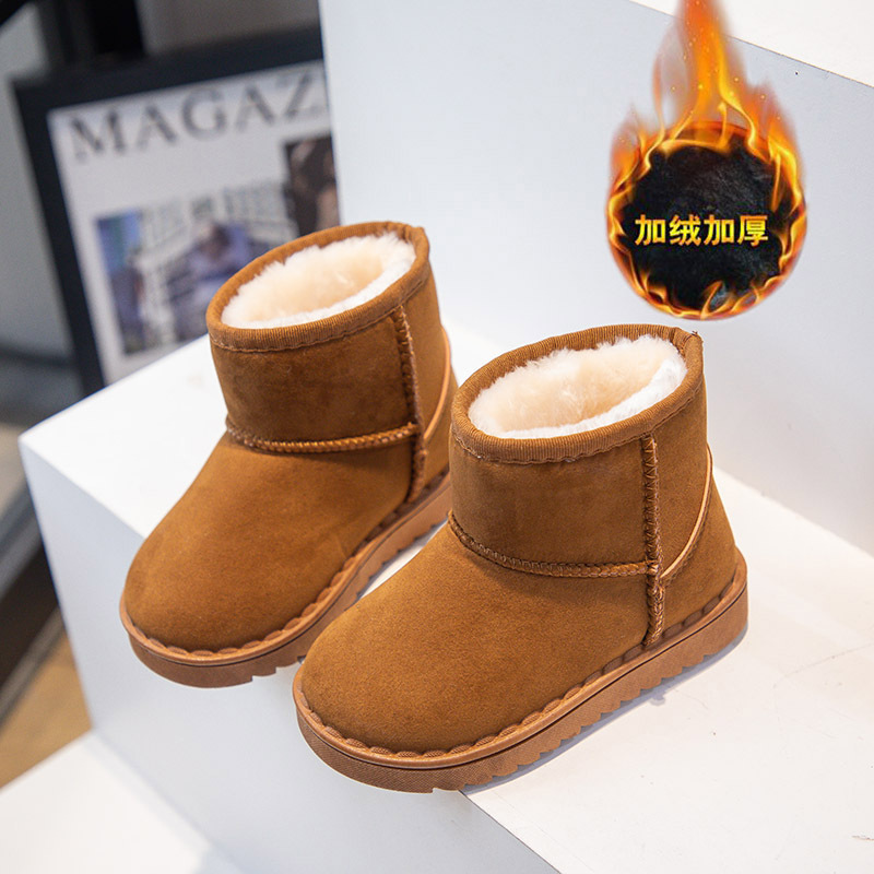 Children's Snow Boots for Boys and Girls 2025 Winter New Slip-On Short Boots Suede Cotton Shoes with Added Fleece for Warmth for Older Children