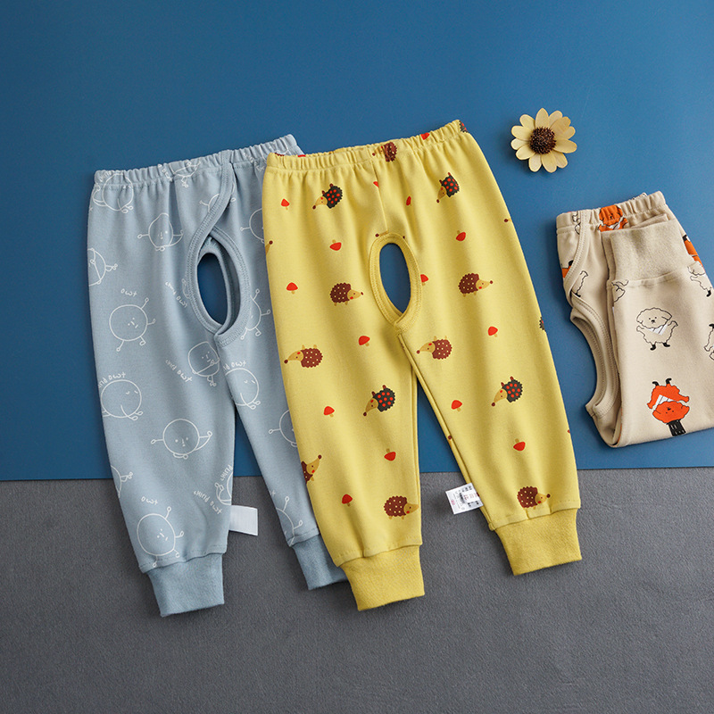 Hao Beibi Baby Open Crotch Pants Summer Thin Pajama Pants Air Conditioning High Waist Belly Pants to Prevent Cold A Cotton