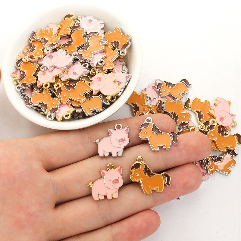 Cartoon Pony and Piggy Oil Dripping Alloy Pendant Animal DIY Jewelry Accessories Bracelet Earrings Keychain Small Pendant