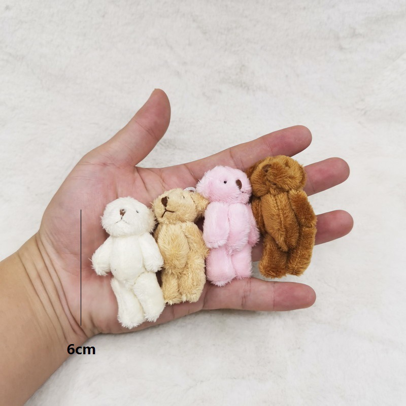 6cm Mini Multi-Color Plush Toy Jointed Bear Doll Long Hair Teddy Bear Hat Necklace Jewelry Accessories DIY