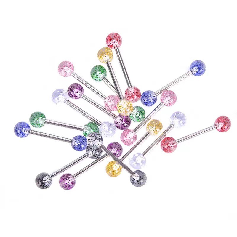 Cross-border e-commerce hot UV steel rod sequin tongue nail acrylic tongue ring breast ring body piercing jewelry wholesale
