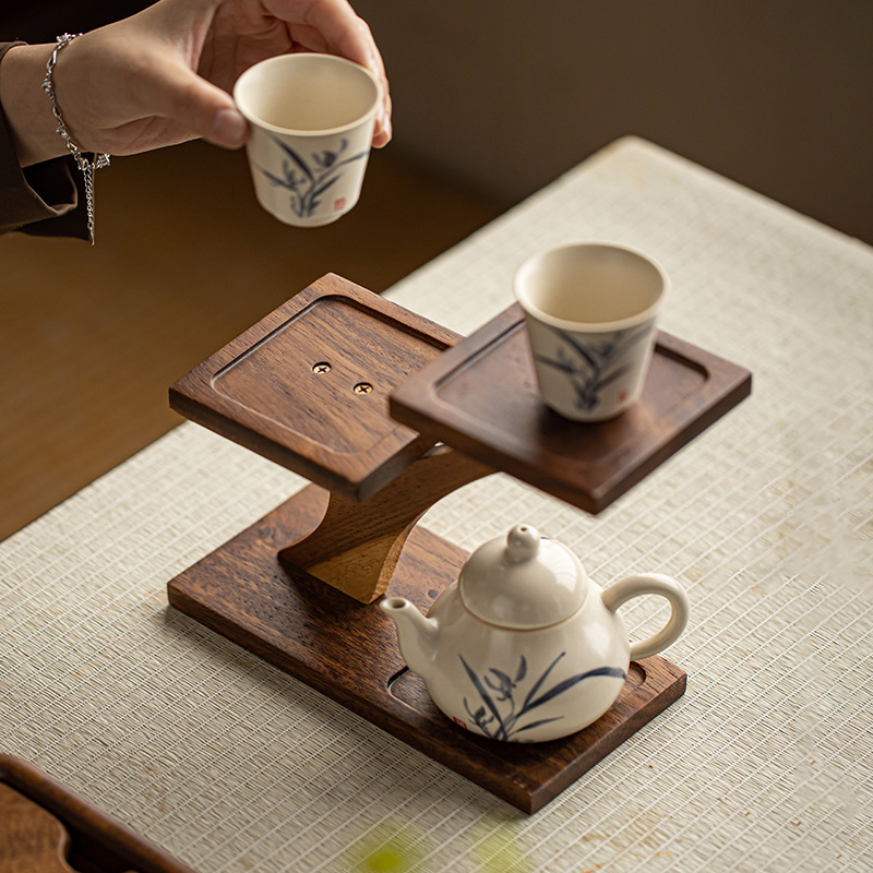 Solid Wood Multi-layer Storage Rack Desktop Tea Cup Teapot Display Rack Tea Table Accessories Storage Rack Household Balcony Multi-meat Rack