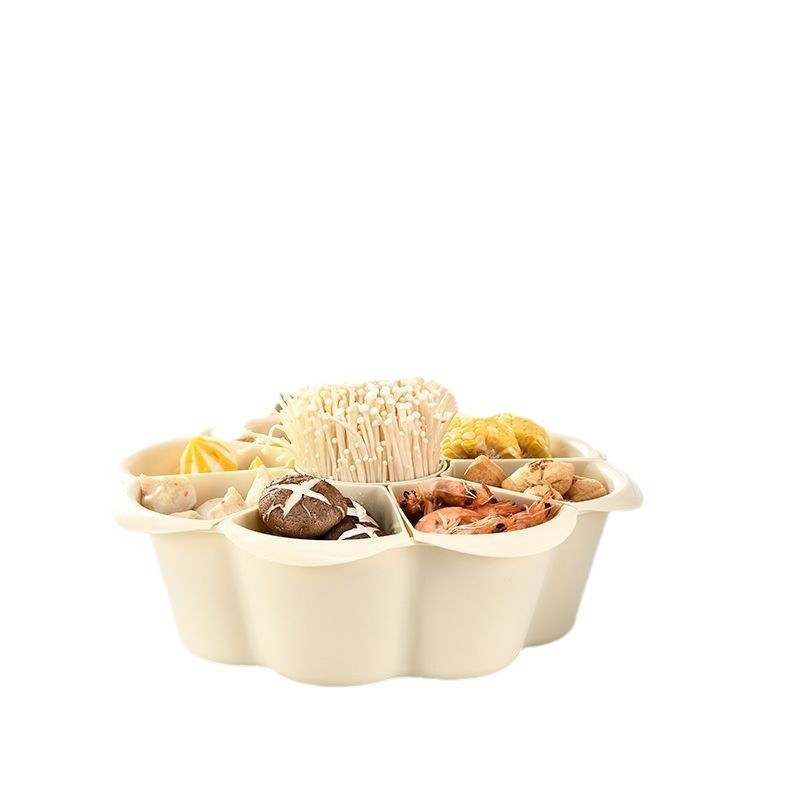 New Hot Pot Plate Drain Basket Multi-compartment Household Rotatable Plastic Fruit Plate Vegetable Basket Vegetable Plate