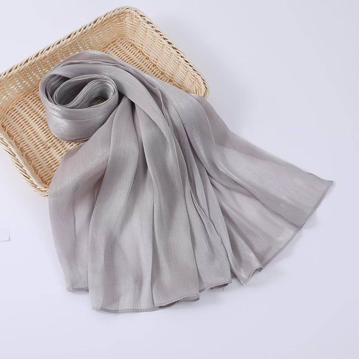Cross-Border New Solid Color Soft Shiny Island Silk Satin Scarf for Women, Malay Indonesian Long Scarf, Headscarf, Sun Protection Gauze Scarf