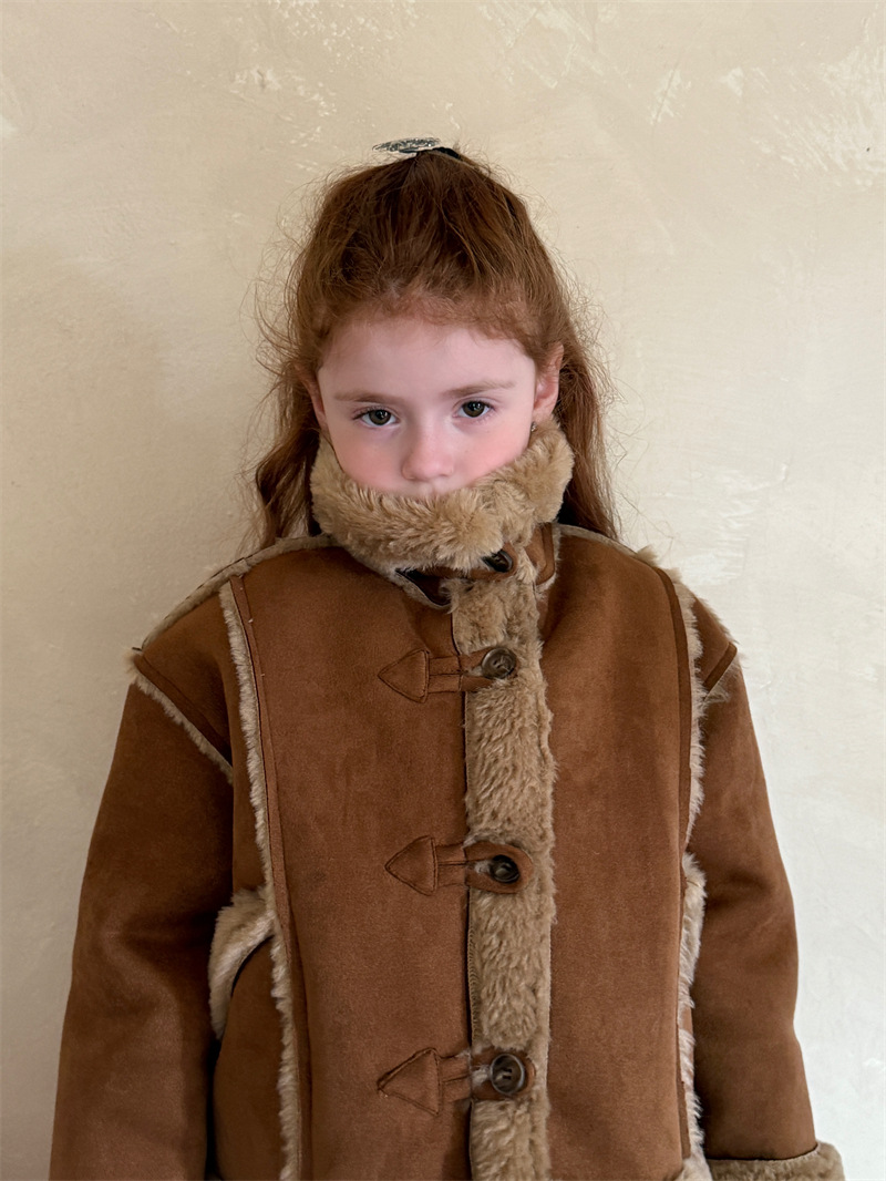 Chengle 25 Winter Girls' Suede Faux Fur Jacket Girls' Motorcycle Jacket Jacket Skirt Suit