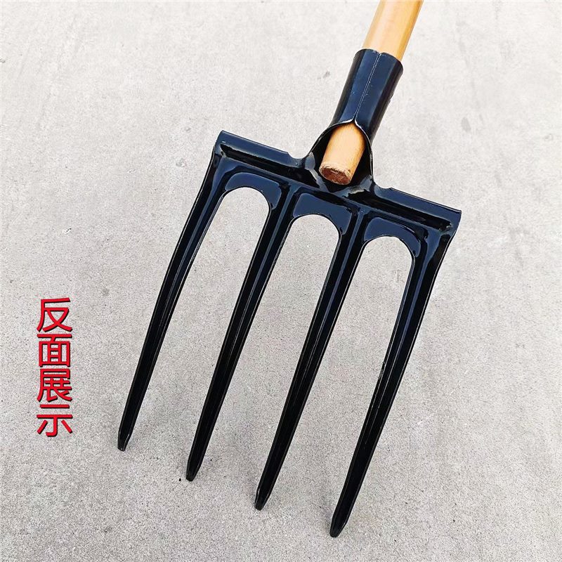 Agricultural Manganese Steel Four-Tooth Thickened Steel Fork for Digging Onions, Ginger, and Garlic, a Tool for Garbage Disposal and Land Reclamation