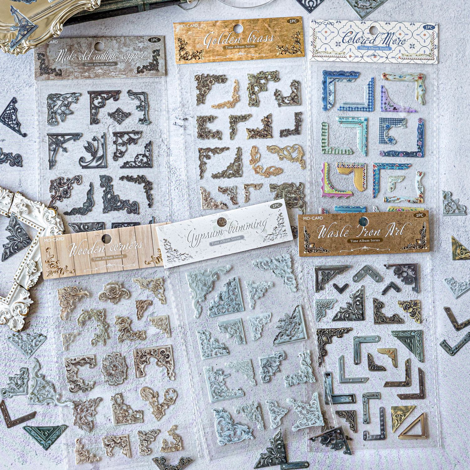 Momo Corner Stickers, Glue Stickers, Time Photo Albums, Retro Material Patterns, DIY Packaging Decorative Collage Paintings