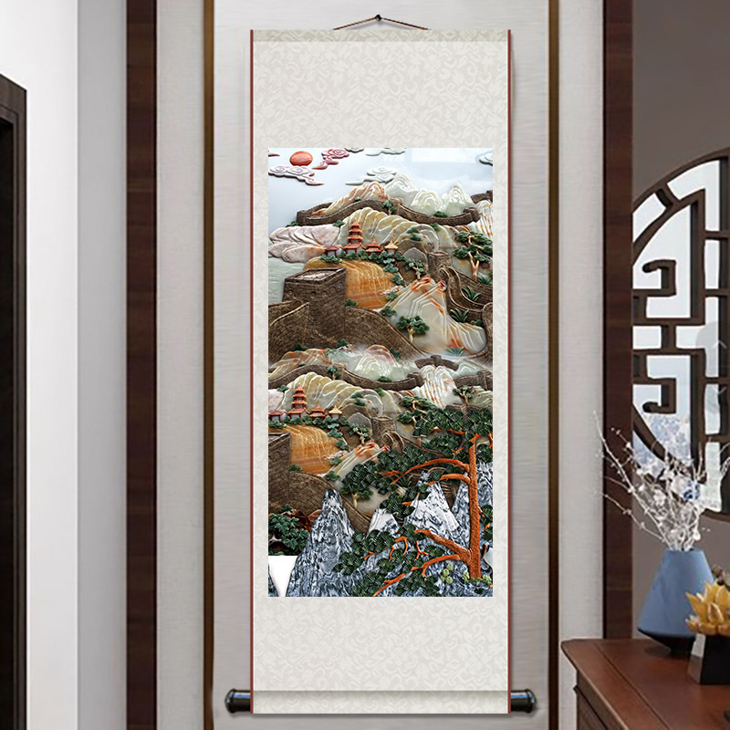 Chinese Painting Calligraphy and Painting of the Great Wall Scenery Landscape Decorative Painting Central Hall Painting Living Room Scroll Hanging Painting Vertical Axis Feng Shui Backing