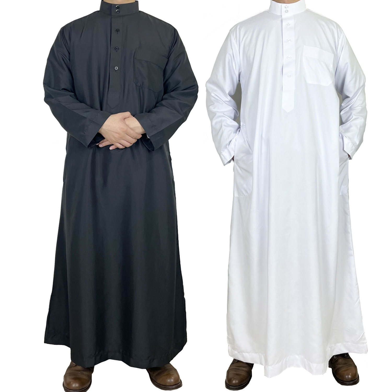 Cross-border Polyester Men's Robe Qatar Lapneck Robe Pocket Design Arab Middle East Dubai Tour Clothing
