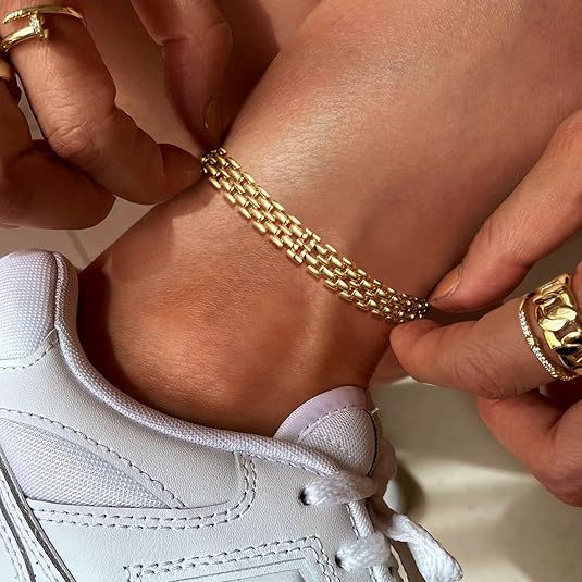 European and American Fashion New Cuban Chain Plated 925 Silver Anklet Exaggerated Versatile Thick Chain Anklet Wide Beach Foot Accessories