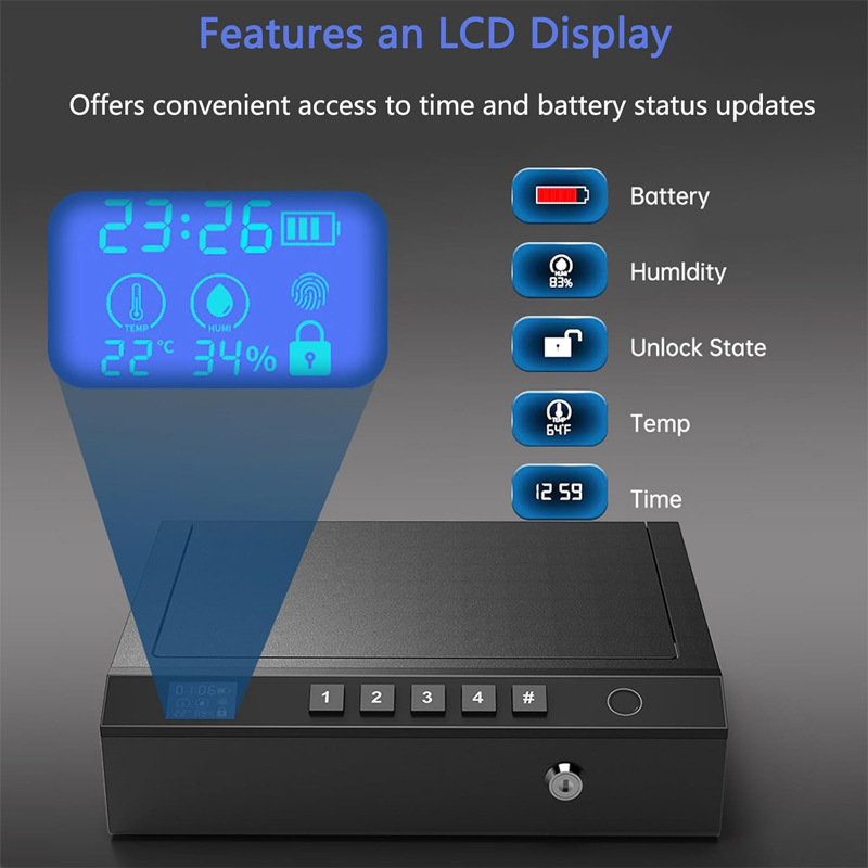 New Gun Box Fingerprint Password Key Three-In-One Pistol Box Temperature and Humidity Meter Gun Box Pistol Safe