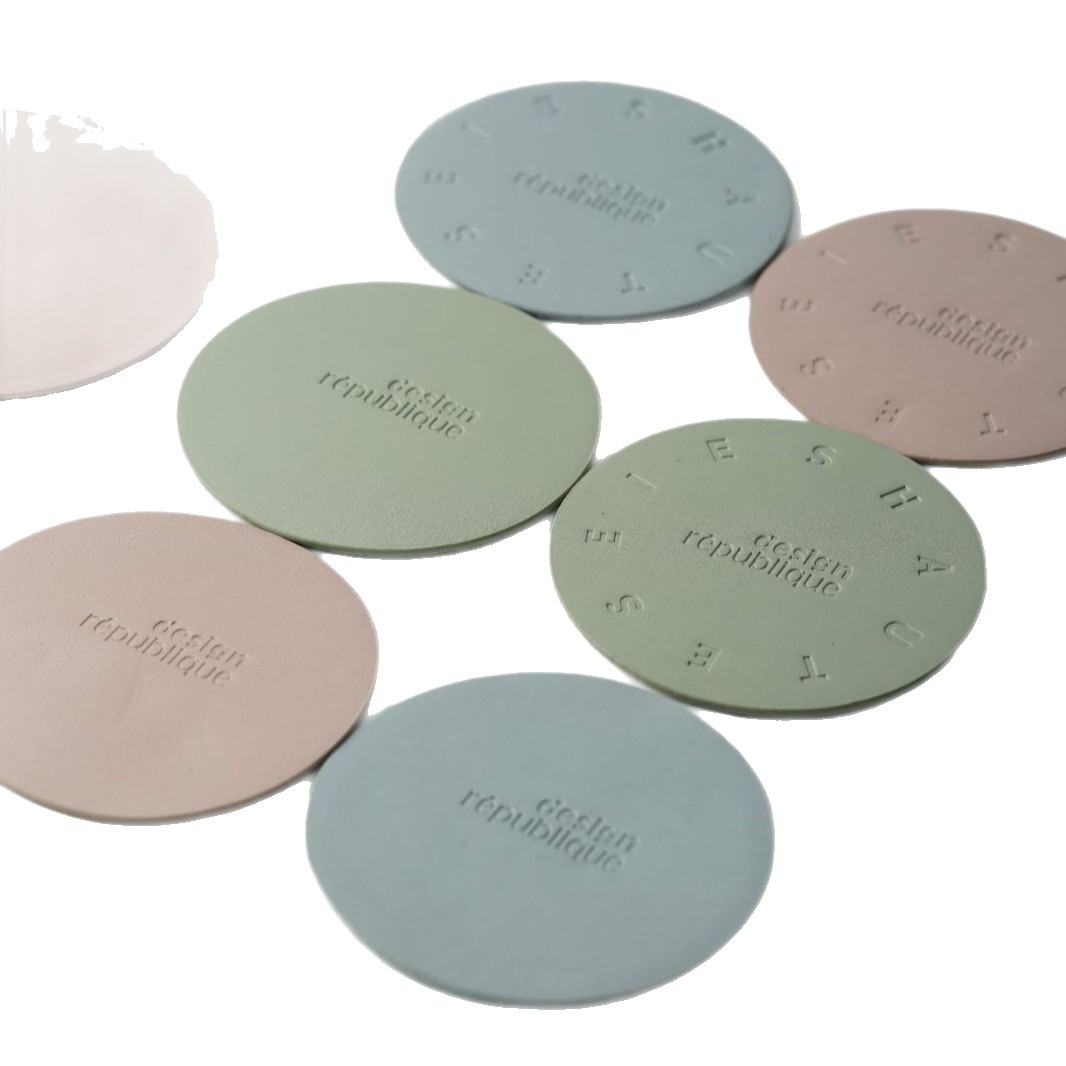 Solid Color Pu Leather Coaster with Logo Printing and Hot-Pressed Round Coaster Office Non-Slip No-Wash Desktop Insulated Leather Coaster