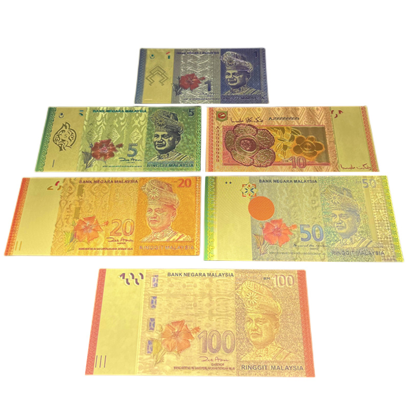 Malaysian Lucky Money Mother Plastic Gold Foil Colorful Gold Banknotes Full Set Commemorative Gold Card Double-Sided Commemorative Banknote Collection