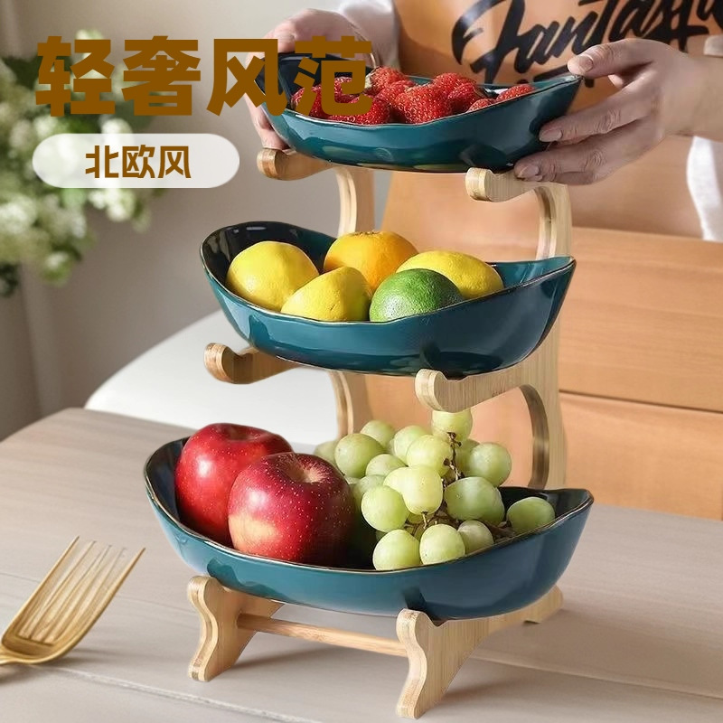 Multi-Layer Fruit Plate Rack Wooden Double-Layer Fruit Drain Rack Fruit Plate Wooden Rack Multi-Layer Cake Rack Dried Fruit Plate Bamboo Wooden Rack