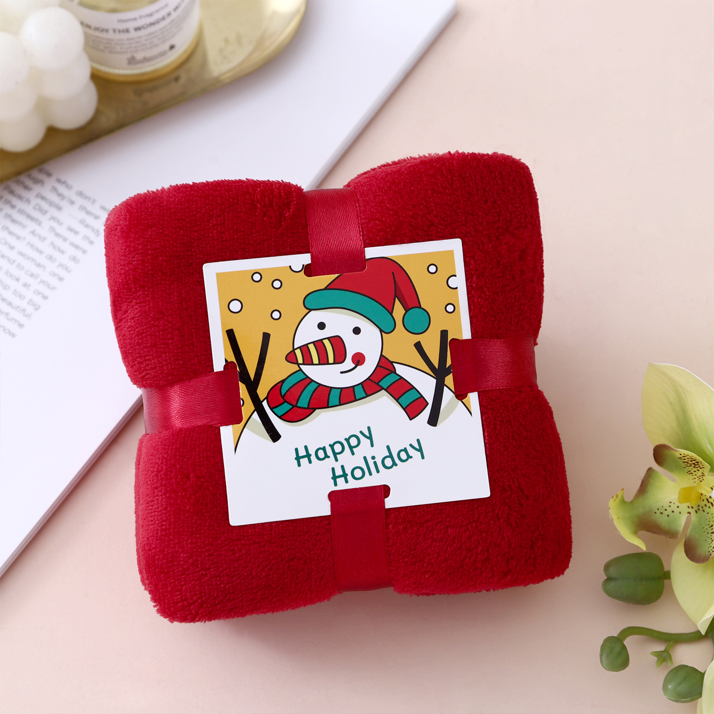 Christmas Towel Gift Box with Creative Towel Holiday Gift Christmas Square Card Supports Cross-Border Labeling and Delivery