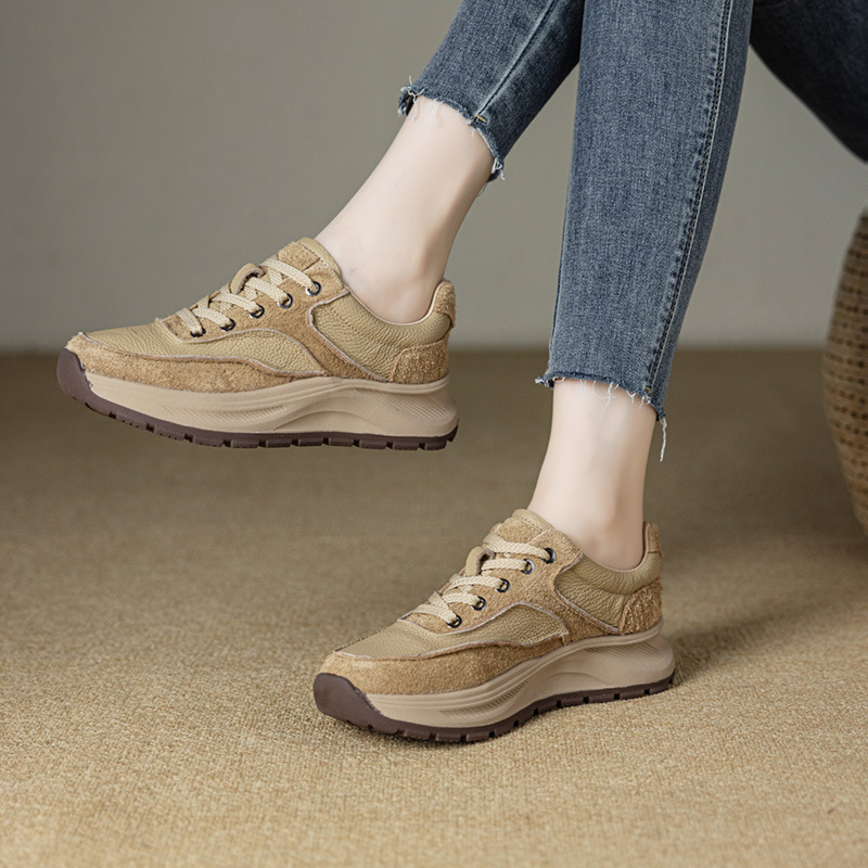 Genuine Leather Forrest Gump Shoes Women's 2025 New All-match Thick Sole Red Bodyhead Layer Cowhide Shoes Vintage plus size Women's Shoes