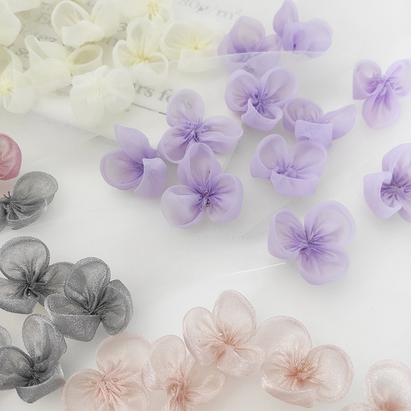 Silk Gauze Three-Petal Flower Clover DIY Handmade Flower Clothing Decoration Accessories Headdress Accessories New Style