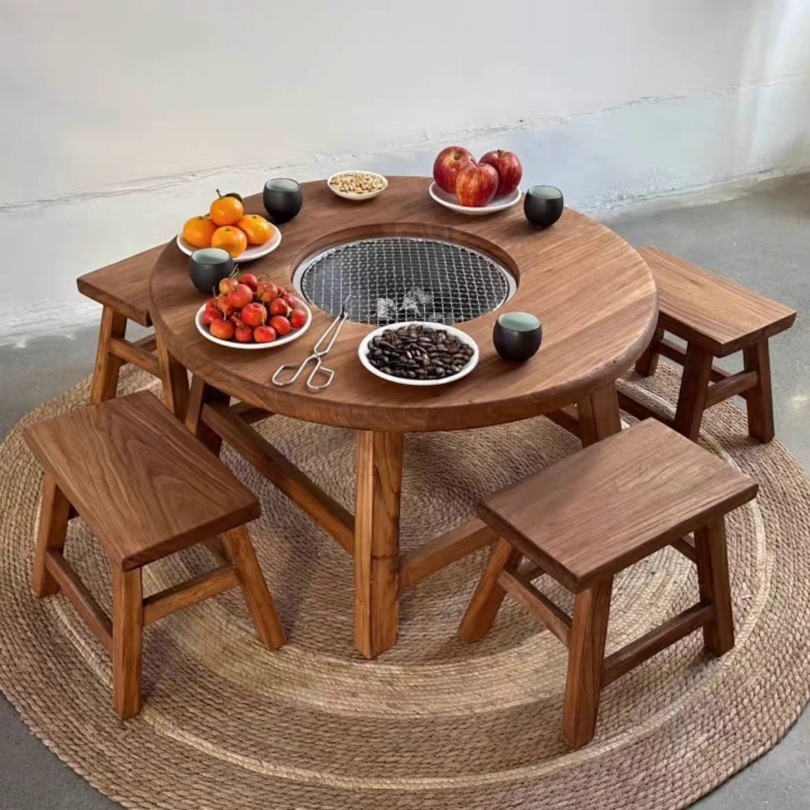 Стол для чая из старого вяза, стол из массива дерева, маленький круглый стол, ретро бревенчатый стол для балкона, стол для барбекю и хот-пота