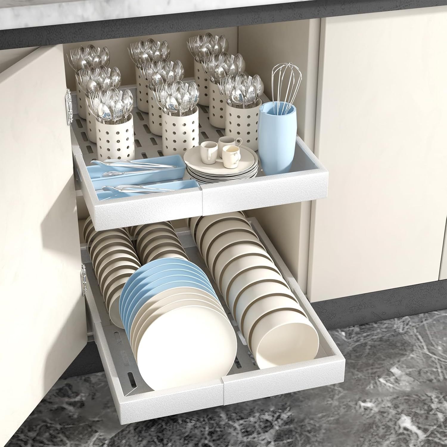 Pull-out cabinet storage box with expandable width 12 "-18" and depth 13.3-24 "adjustable drawers