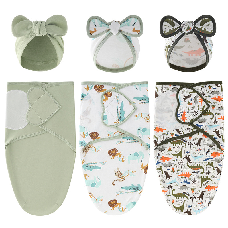 Foreign trade cross-border e-commerce newborn baby swaddling baby Indian hat two-piece set baby spring silkworm sleeping bag delivery room swaddling towel