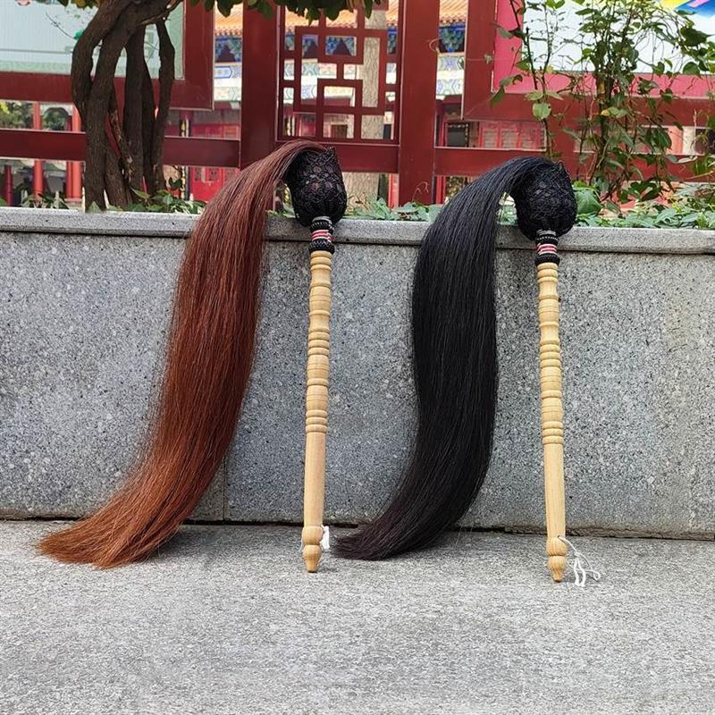 Wudang Dusting Duster, Authentic Martial Arts Tool for Practicing Taoist and Buddhist Dusting, Tai Chi Peach Wood Handmade Whip with Horse Tail Handle for Fitness