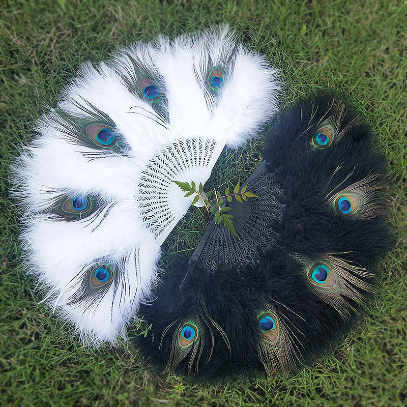 Веер из павлиньих перьев, китайский складной веер с деревянной ручкой, декоративный висячий веер для свадьбы, древний веер из перьев