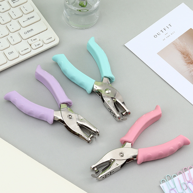 Hole Punching Machine Cross-Border Direct Supply Round Single Hole Punch Macaron Coated Punching Pliers Loose-Leaf Manual Punching Artifact