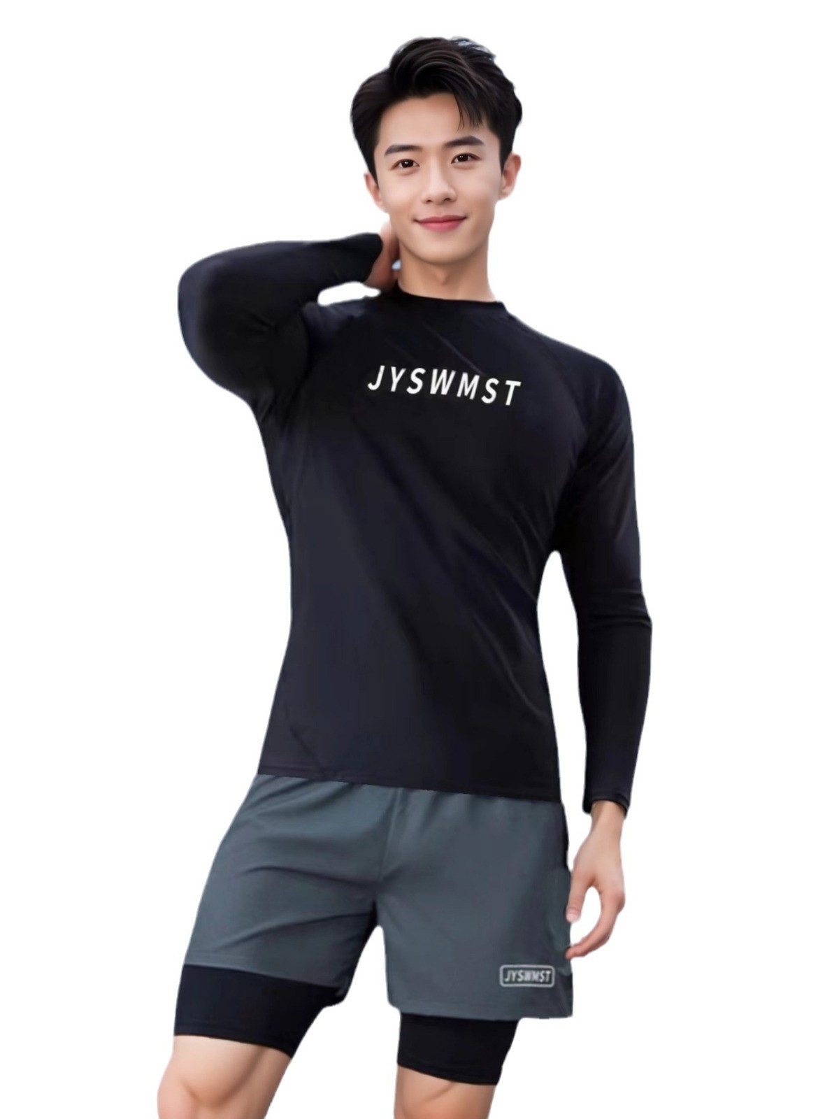 Swimsuit Men's Full-Body Long-Sleeved Sun Protection Embarrassing Double-Layer Swimming Trunks Swimsuit Quick-Drying Hot Spring Men's Swimsuit Suit