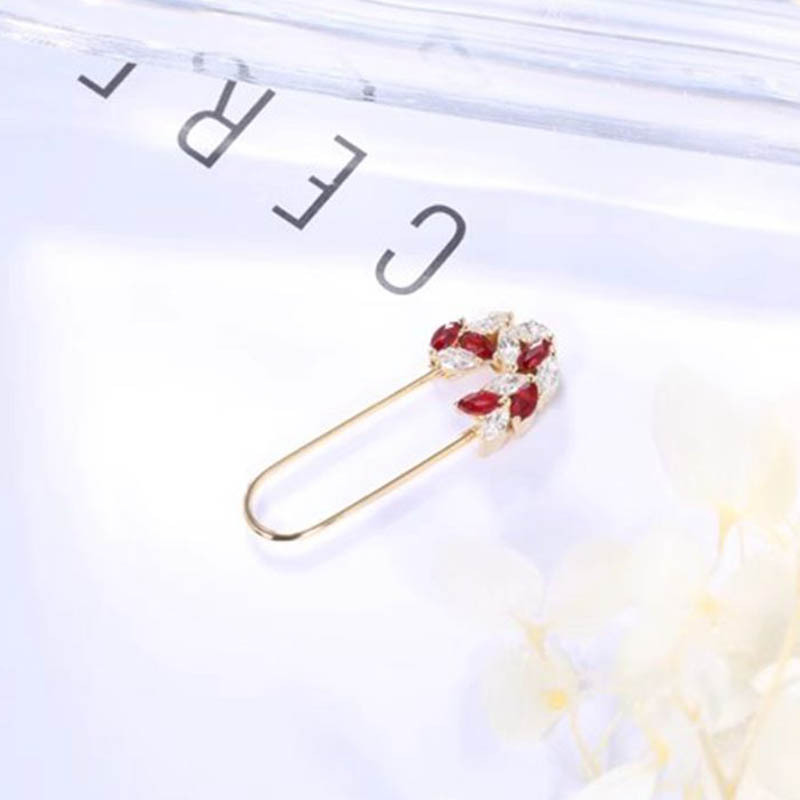 18K gold brooch inlaid with natural pigeon hemoglobin with diamond all-match corsage earrings stylish dual-use