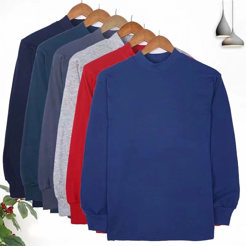 Middle-Aged and Elderly Men's Autumn Clothes Pure Cotton Close-Fitting Cotton Sweaters for the Elderly Mid-High Collar Warm Cotton Intimates Single Top