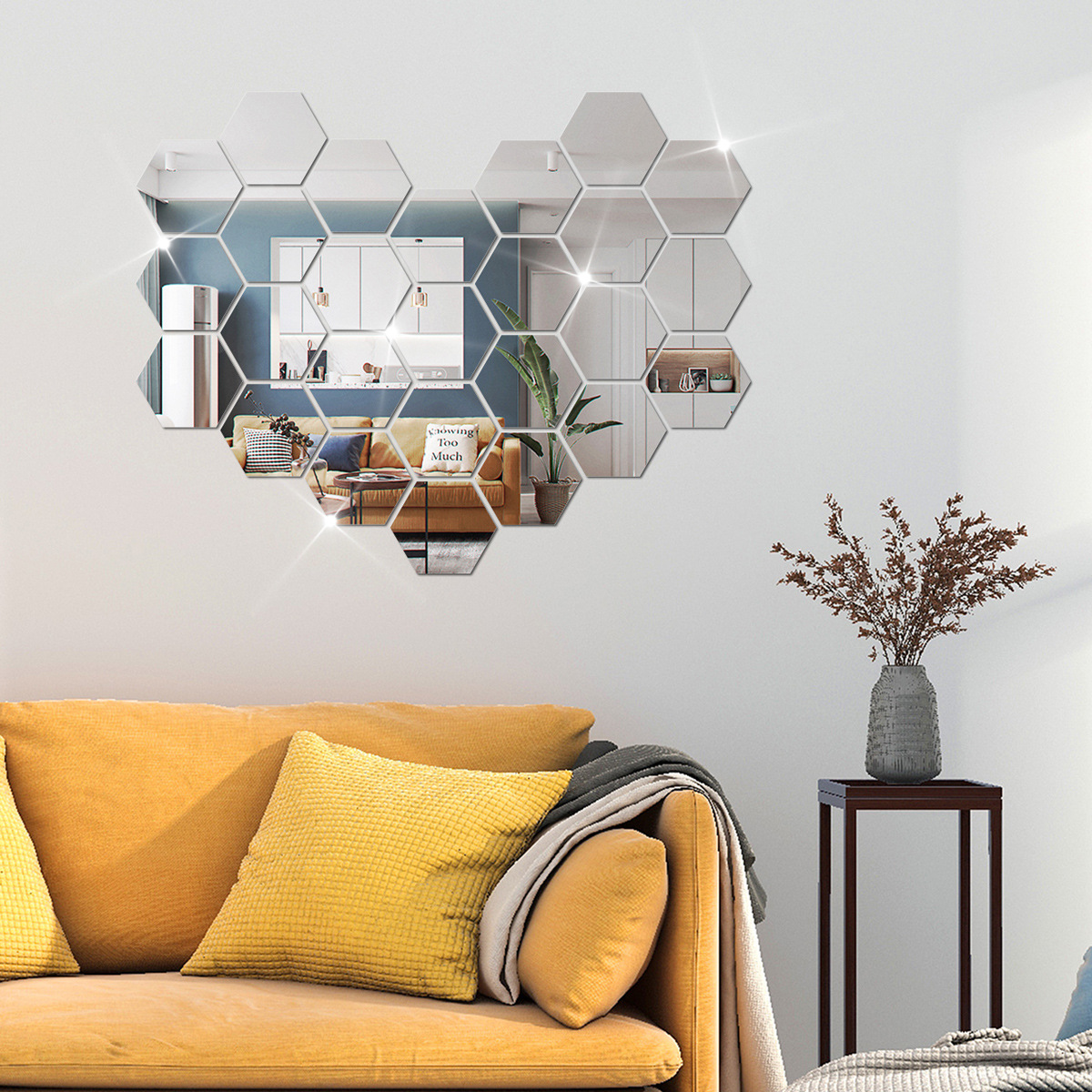Cross-border hexagonal stitching acrylic mirror wall stickers living room TV sofa background wall lens decorative stickers