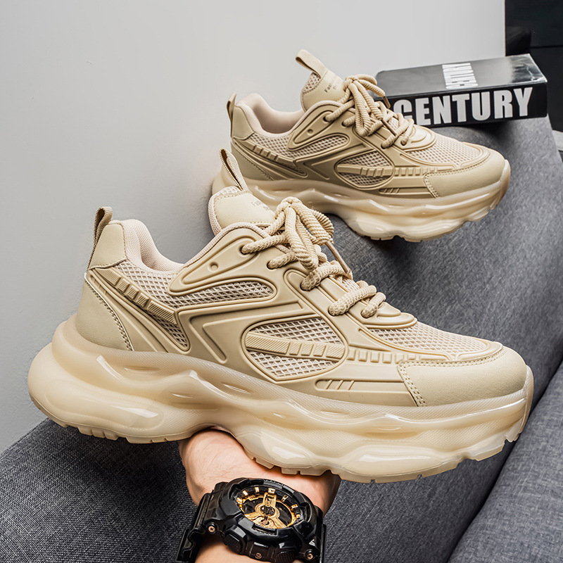 Black Warrior Men's Shoes Winter Men's Running Shock Absorbing Air Cushion Sports Shoes Men's Casual Height Increasing Black Dad Trendy Shoes