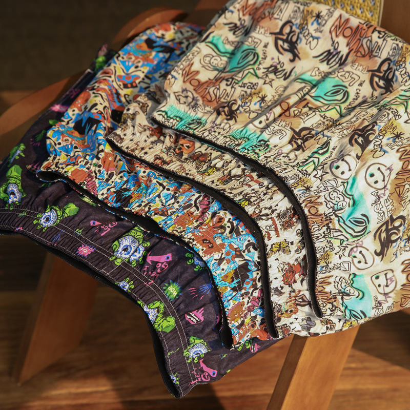 Pure Cotton Arrow Pants Youth Printed Mid-Waist Men's Underwear Can Be Worn Outside Loose Breathable Cotton Boxer Briefs Wholesale