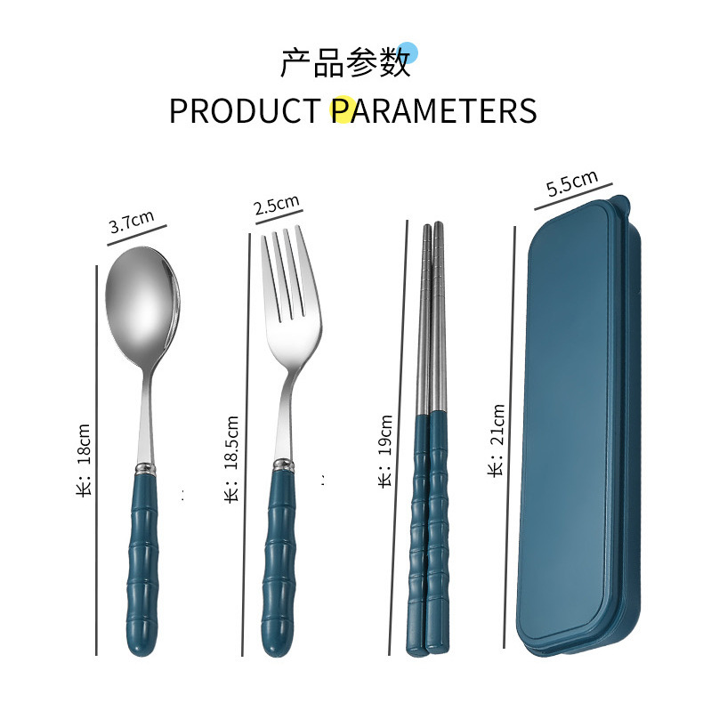 Stainless steel fork chopsticks spoon portable tableware suit student outdoor tableware Three-Piece Gift printing logo