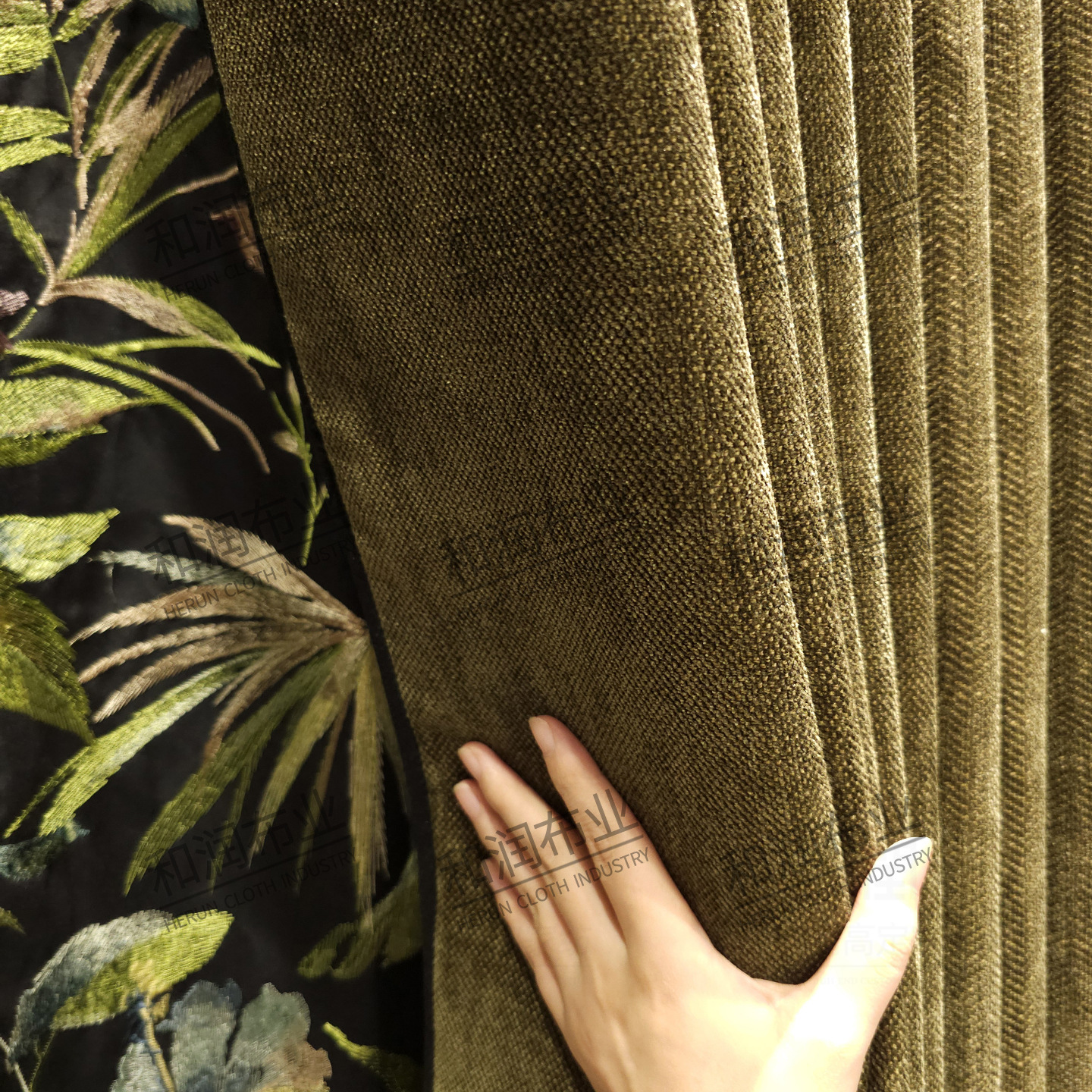 French Luxury American Olive Green Chenille Retro Villa Living Room Curtains High-End High-Light-Blocking Bedroom High-End
