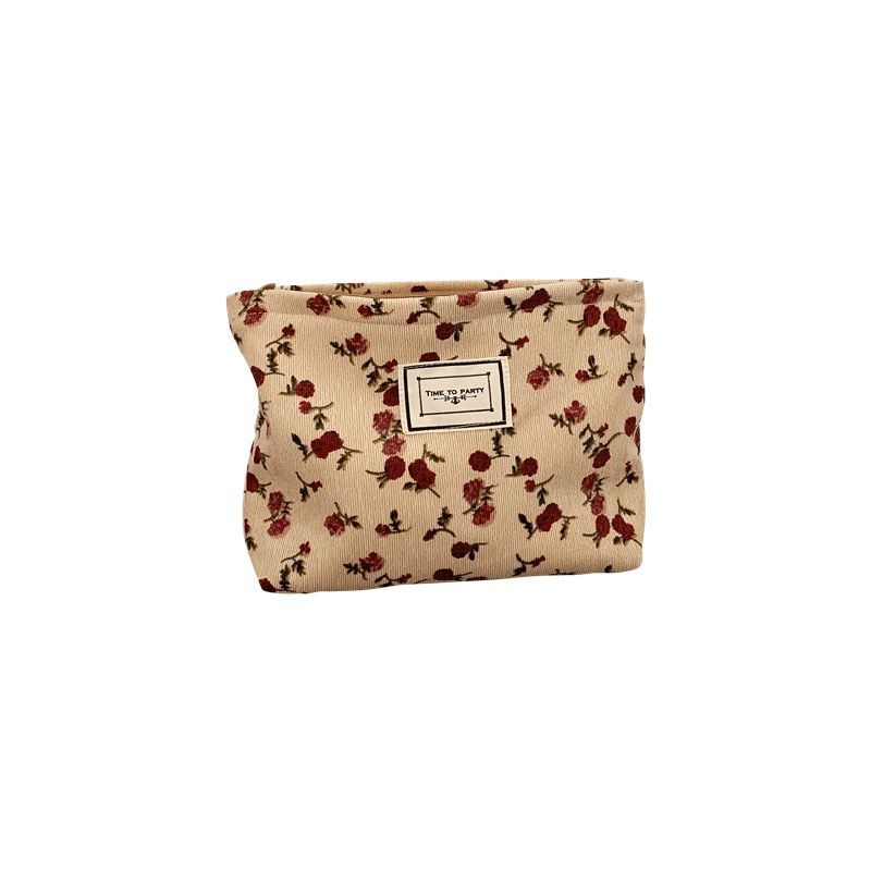 ins corduroy rose flower cosmetic bag for women new niche clutch portable wash storage bag retro simple
