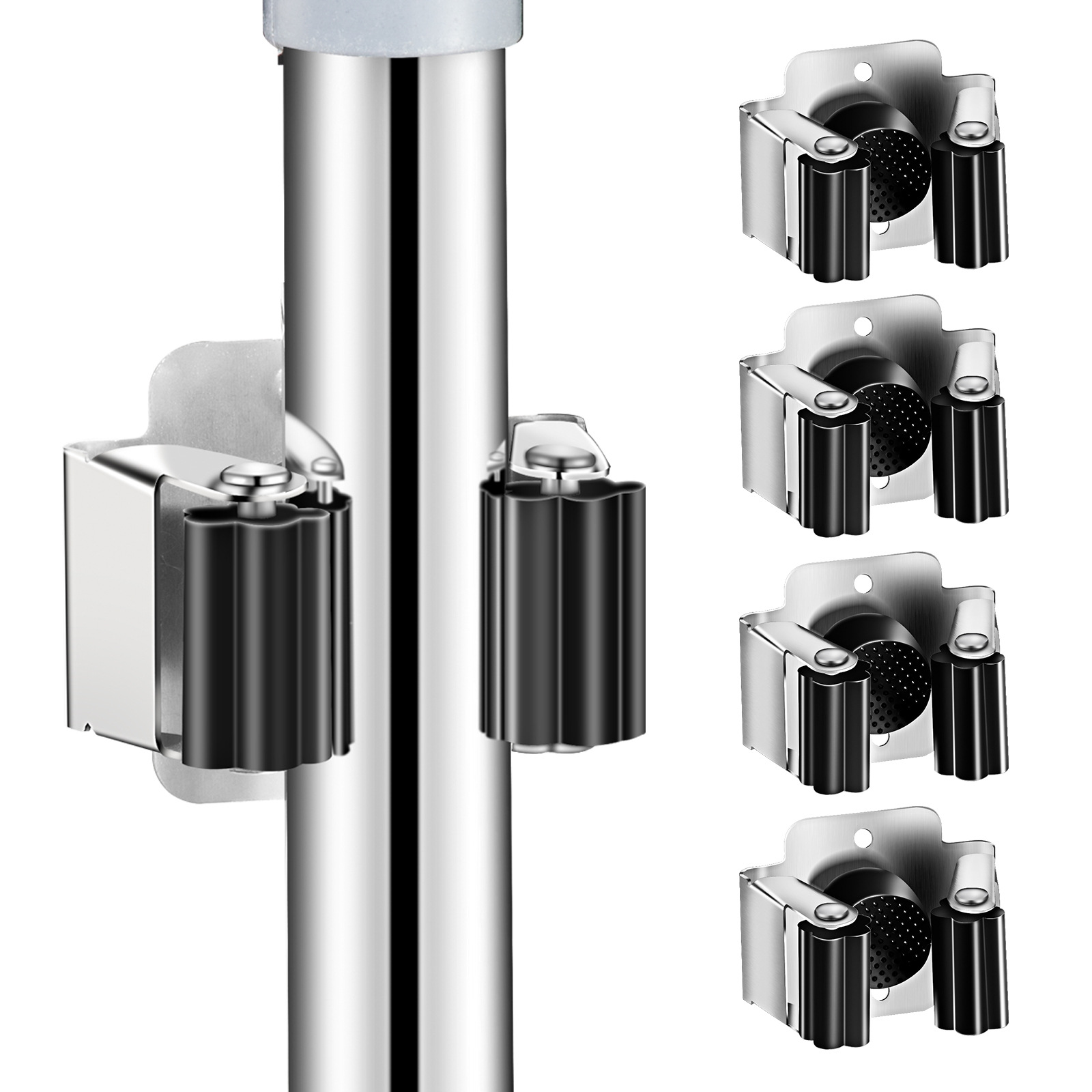 Cross-border mop clip stainless steel non-perforated mop rack mop broom storage tool clip wall-mounted bathroom pendant