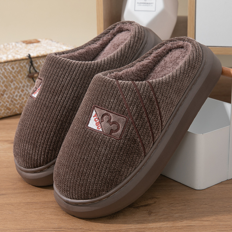 Cross-border New Men's Cotton Slippers Autumn and Winter Warm Thick Bottom Non-slip Home Indoor Quiet Household Cotton Slippers for Guests